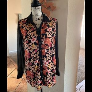 Blu Moon floral and black sheer long sleeve blouse